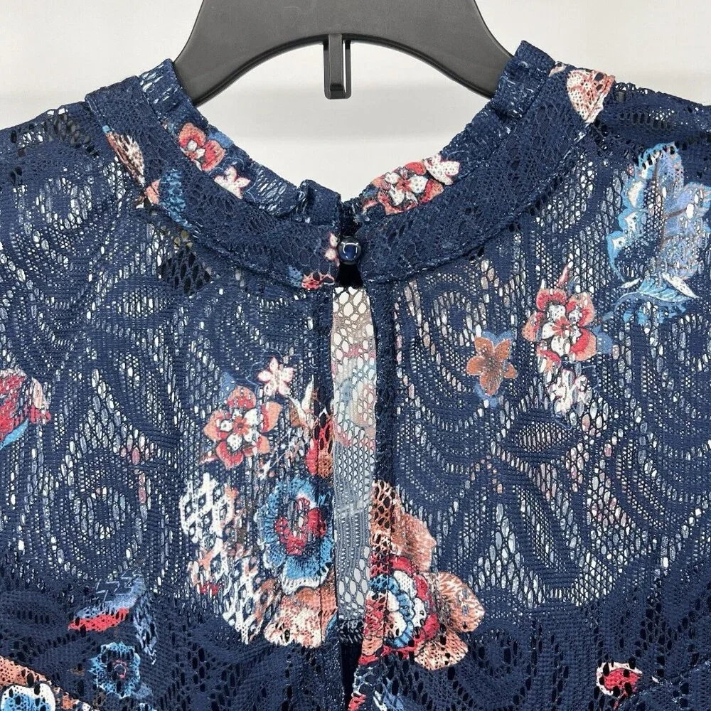 HeartSoul Lace Top M‎ Womens NWT Tank Underlay Blue Floral Blouse Size Medium
